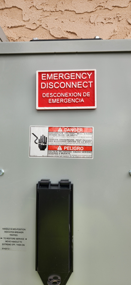 Emergency Disconnect plaque