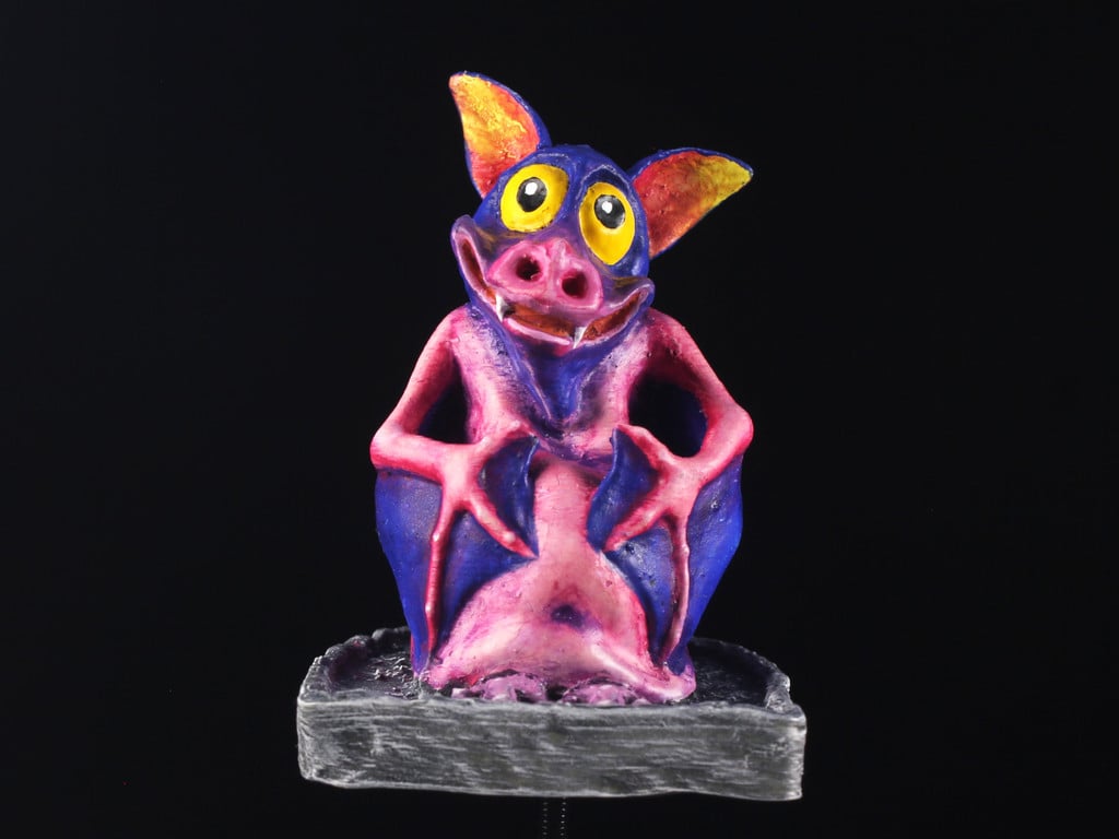 Fat Bat on a Tombstone (Chubby Vampire Bat Miniature)