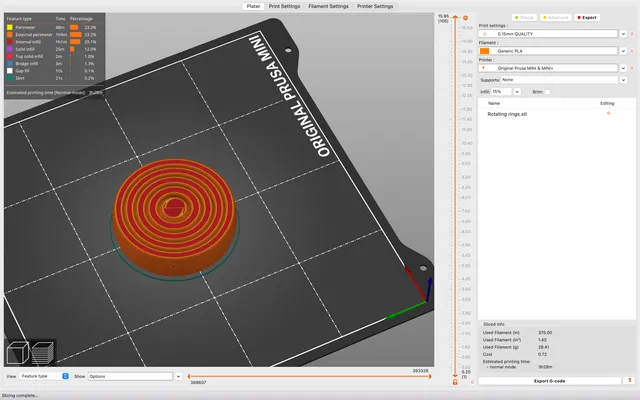 Rotating rings with Prusa Slicer logo