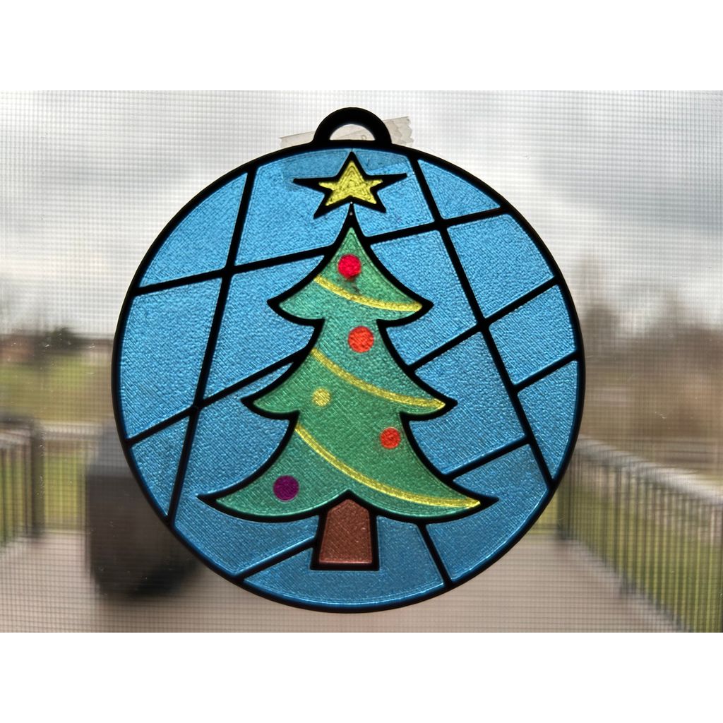 Stained Glass Christmas Tree Ornament - (Bambu AMS Print)