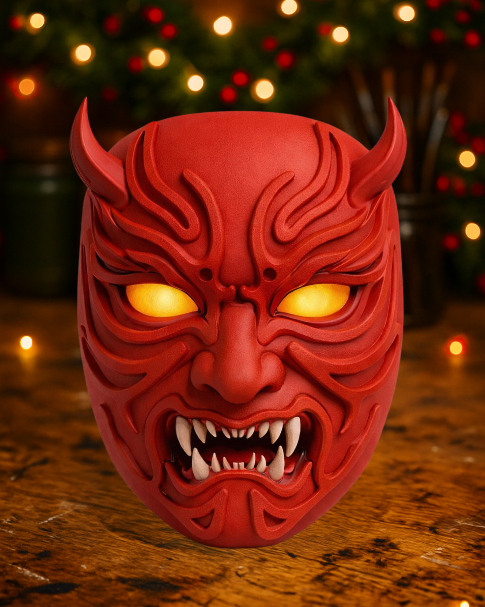 Red Demon Mask – Oni Style Sculpted Face Art