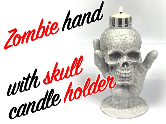 Zombie hand with skull candle holder