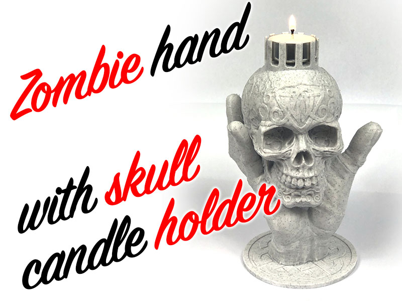 Zombie hand with skull candle holder