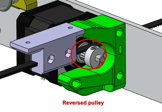 MK3S+ Y motor pulley reverse system and belt tensioner