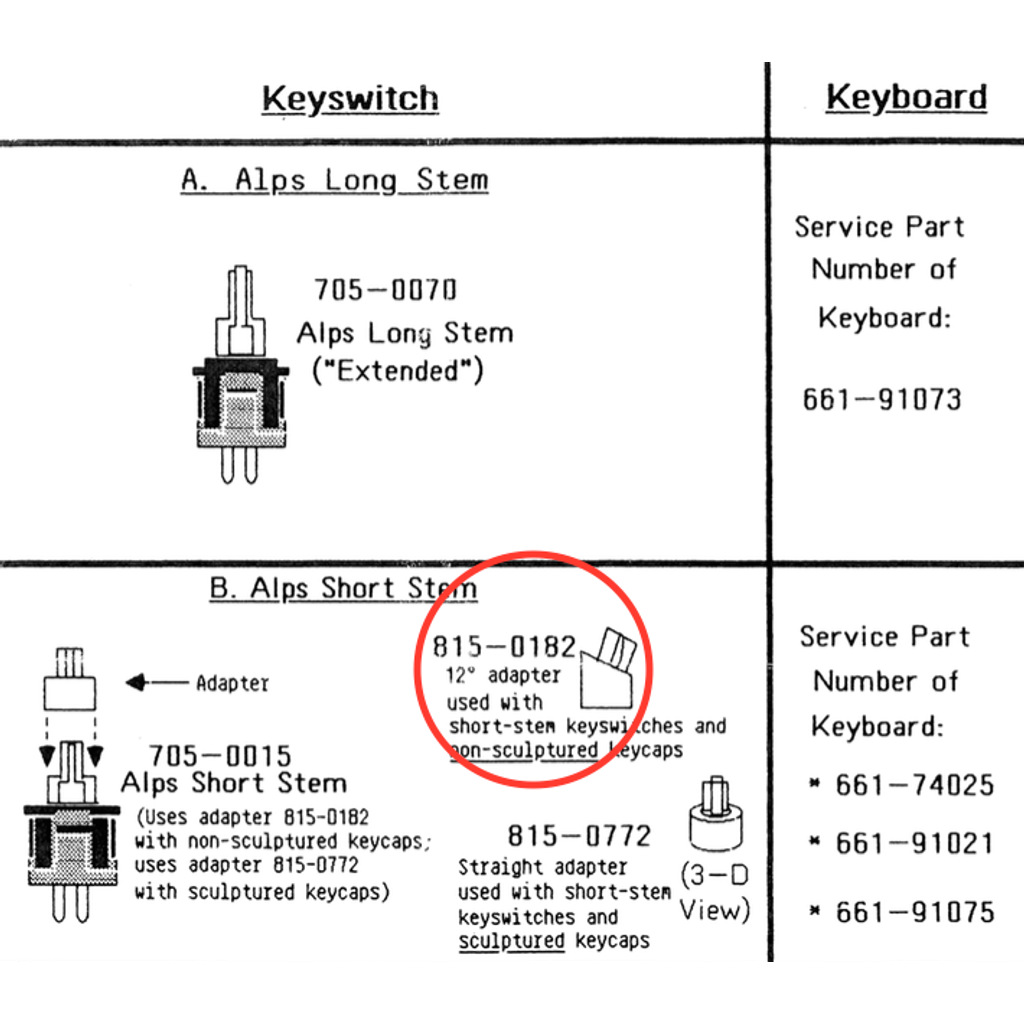 Apple II keyboard - ALPS short stem 12° adapter