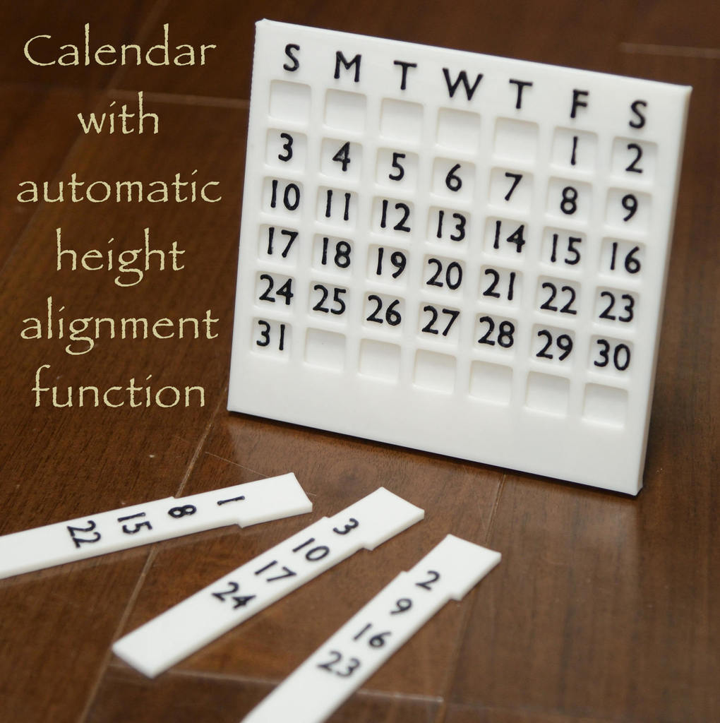 Perpetual Desk Calendar with automatic height alignment function