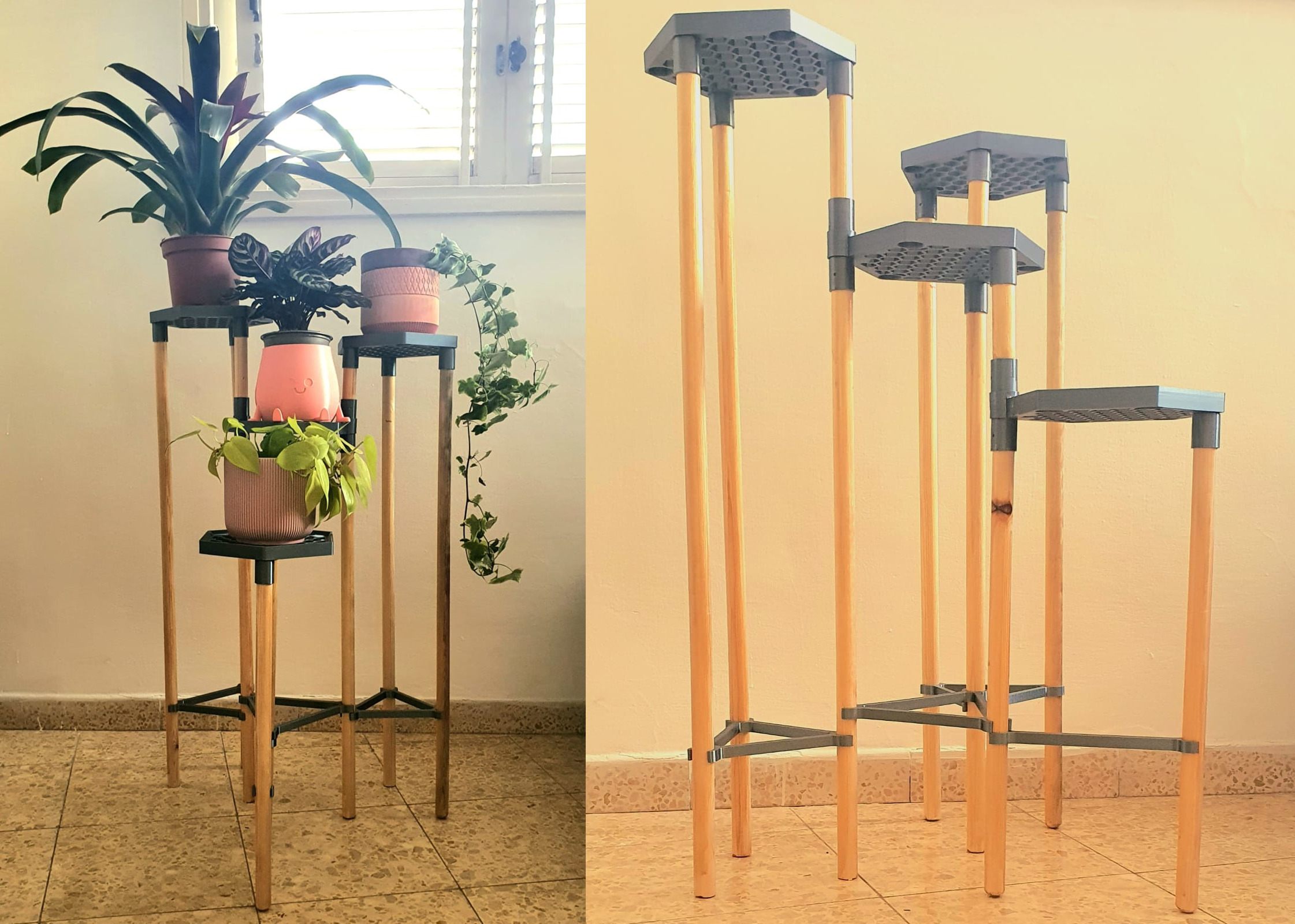 Modular Hex Planter Stand Using Standard Broomsticks