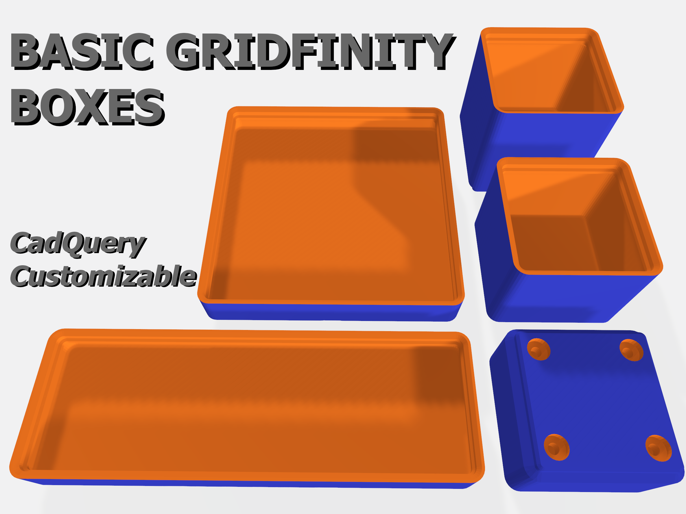 Basic Undivided Gridfinity Boxes (CadQuery Customizable)