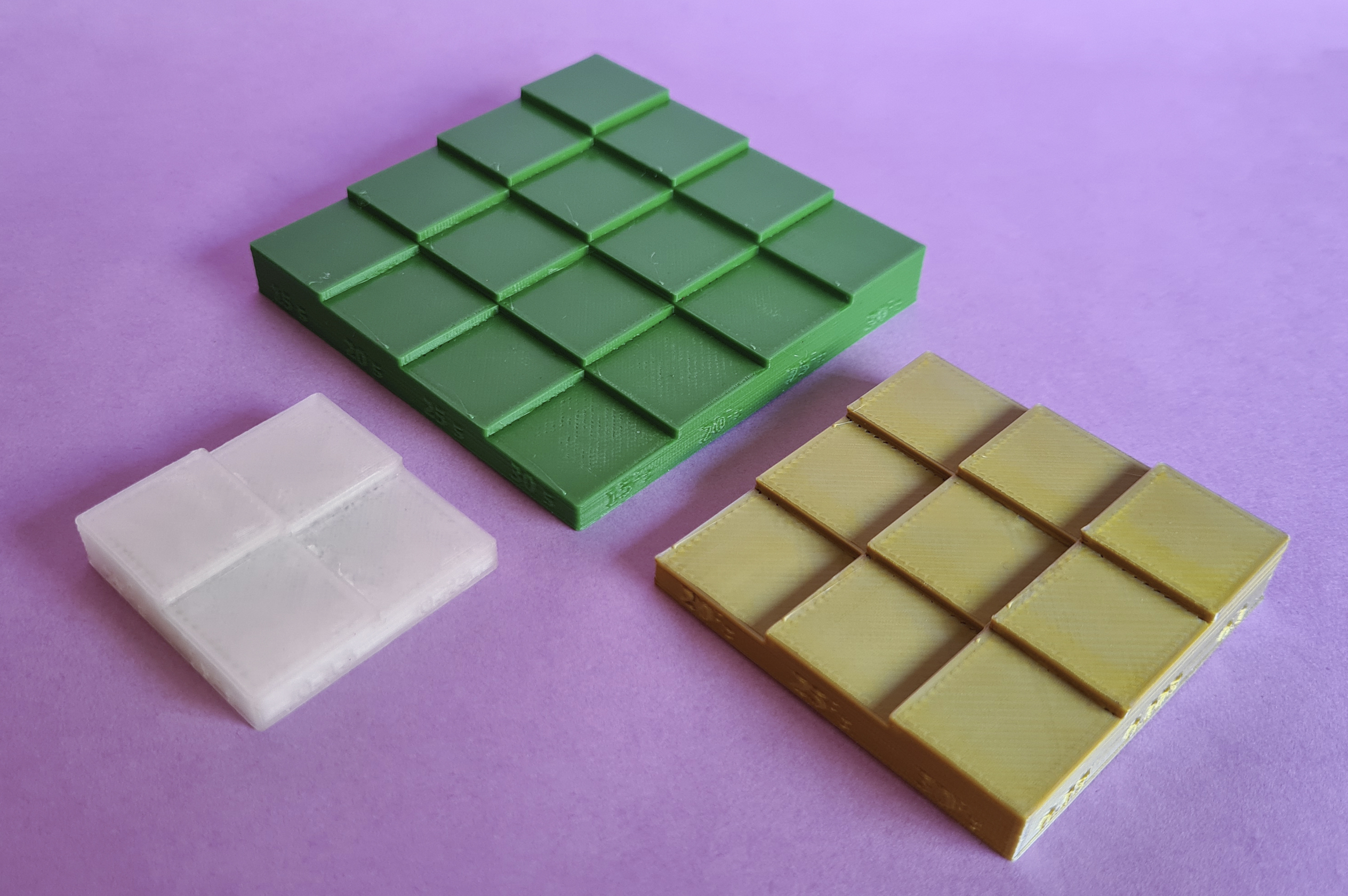 Parametric ironing calibration test matrix