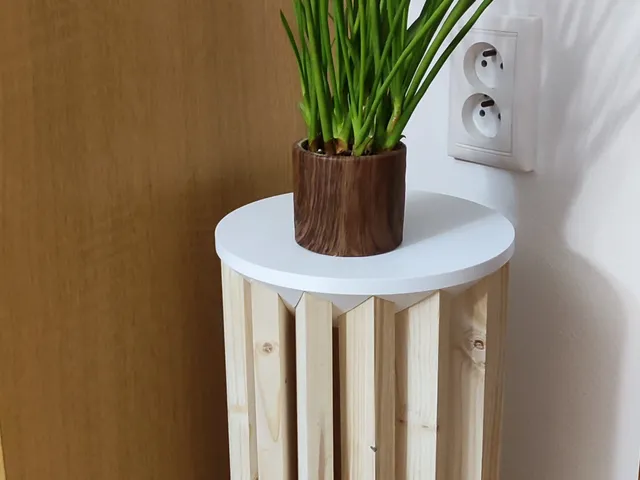 table under the flowerpot