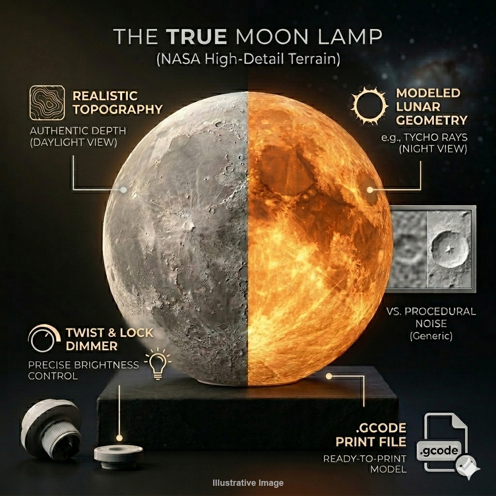Moon Lamp - The High-Relief NASA Edition (Ultra-Detailed Terrain)