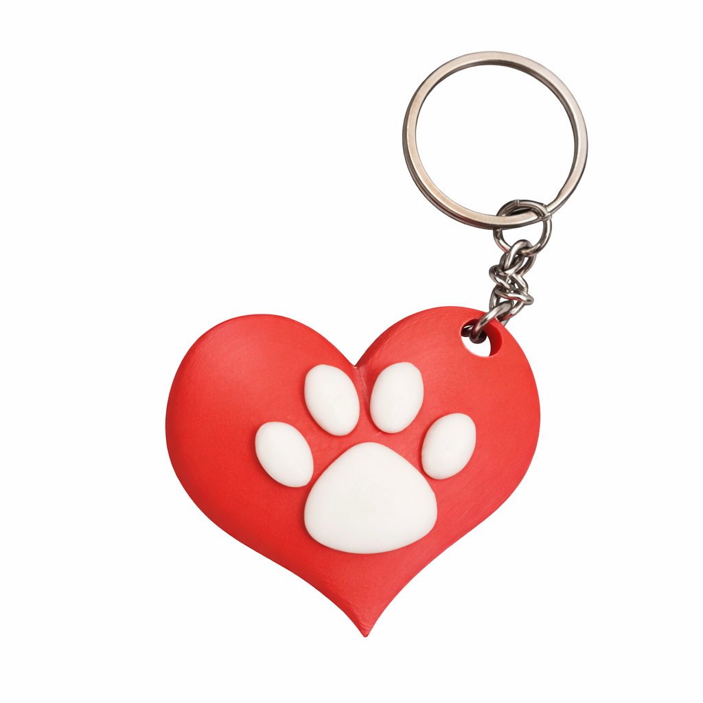 Heart with Paw Print Keychain – 3D Printed Pet Lover Accessory