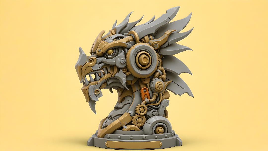 Mechanical Dragon Statue Futuristic Steampunk Dragon Head