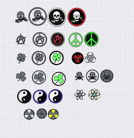 Assorted Logos ,skulls ,anarchy ,peace, radioactive and more