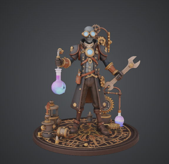 Steampunk Alchemist Engineer – Clockwork Inventor with Potion Flask