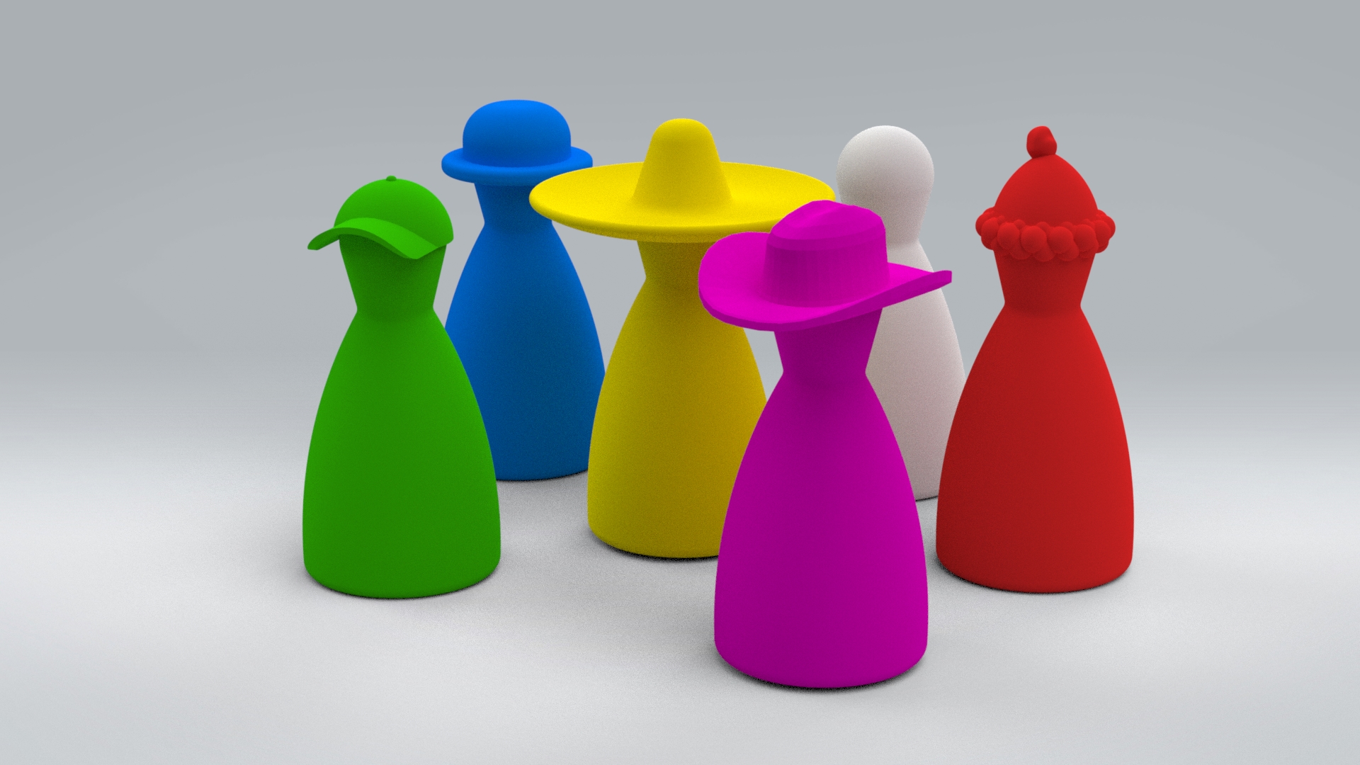 Classic boardgame pieces with hats