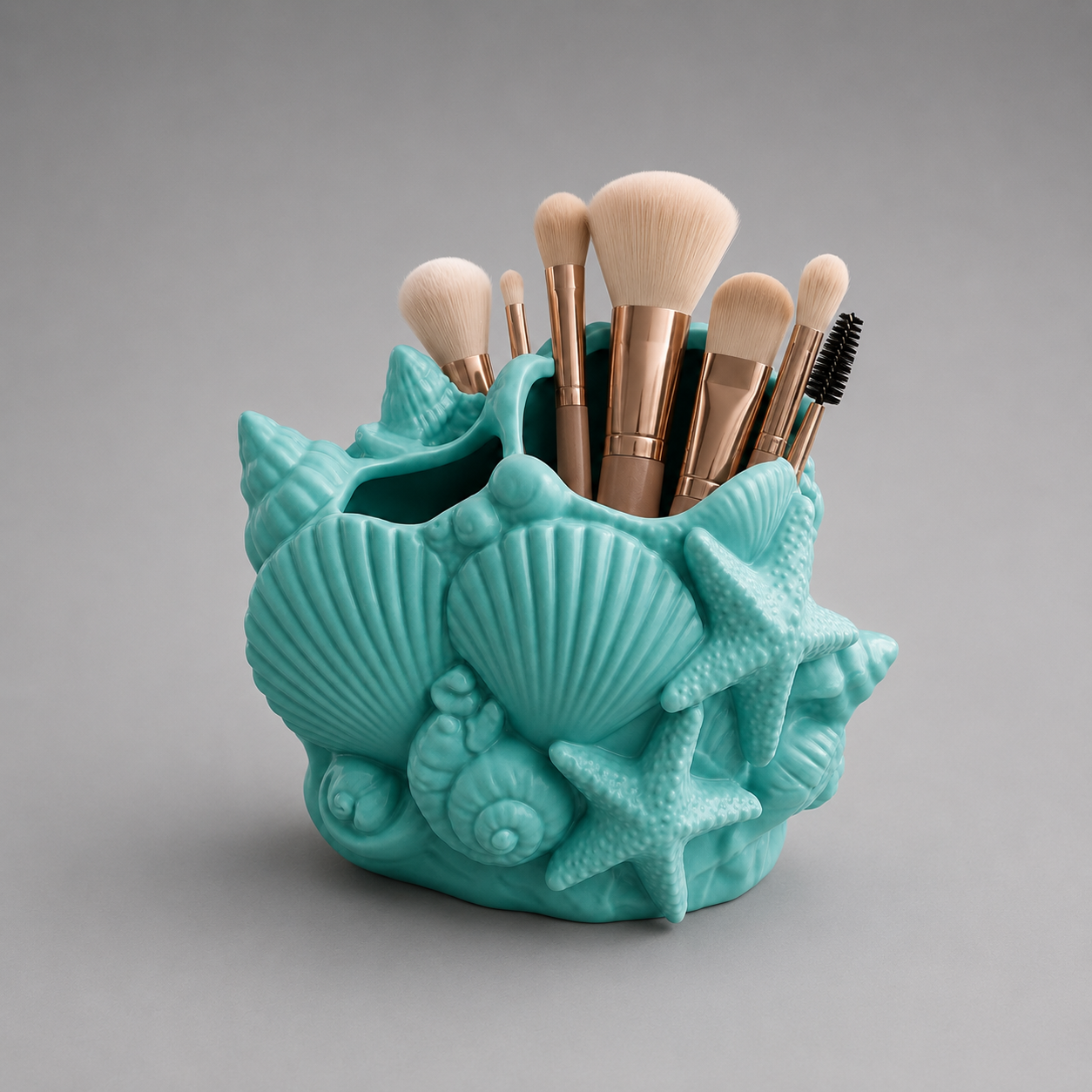 Seashell Makeup Brush Holder STL | Coastal Vanity Organizer | Beach Decor 3D Print