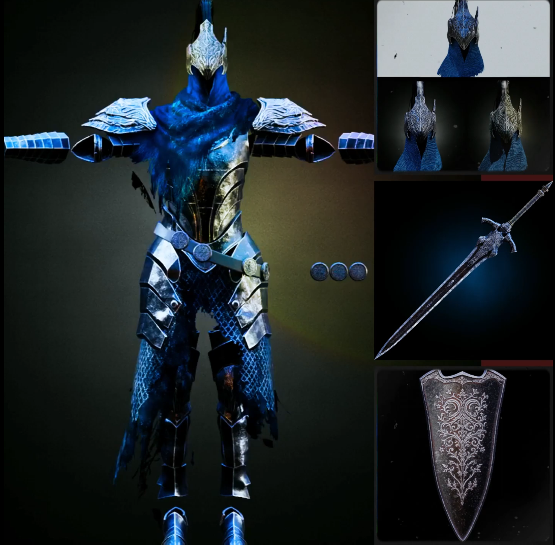 ULTIMATE ARTORIAS FULL PLATE ARMOR COSPLAY LIFESIZE – HELMETS, SWORD & SHIELD FAN ART STL