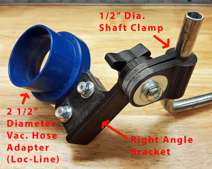 Clamping Right Angle Bracket, 1/2" Dia. Rod/Shaft, for Loc-Line Vac.Adapt.