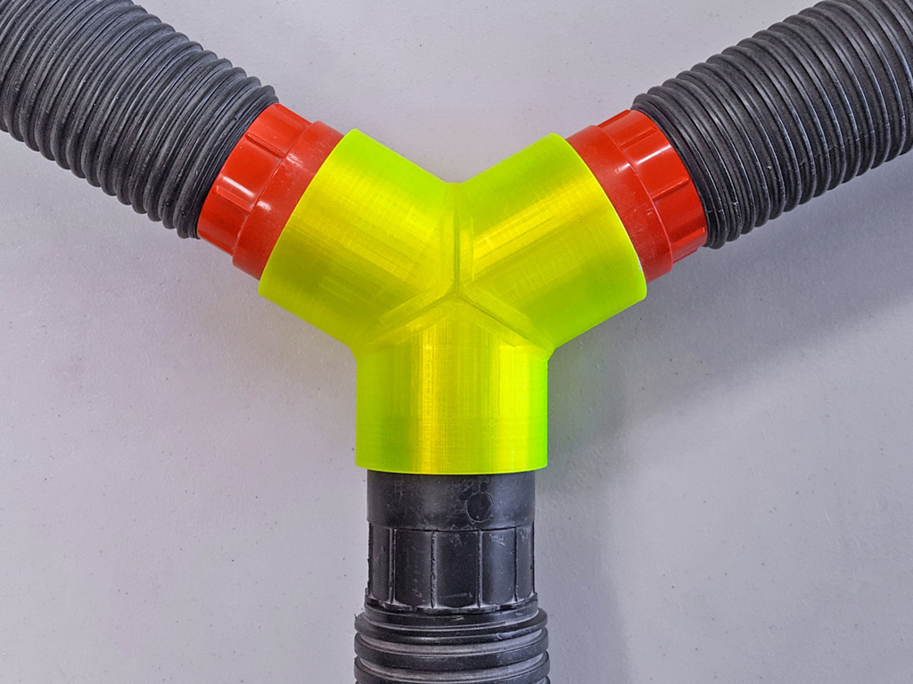 3-Way 2.5 Vacuum Hose Connector, All Female (Ridgid, etc.) by SteveJohnsen, Download free STL model