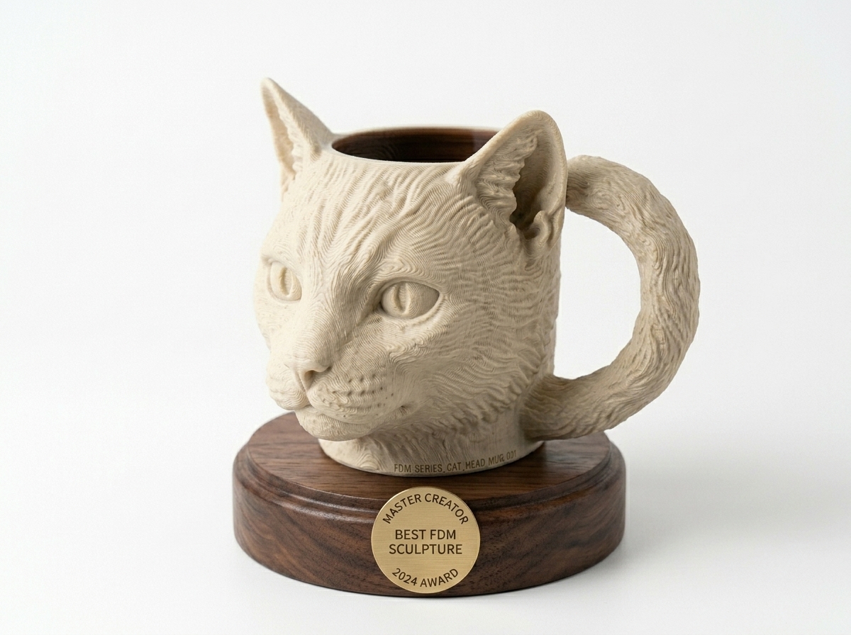 Cat Head Mug with Tail Handle - Realistic 3D Printable