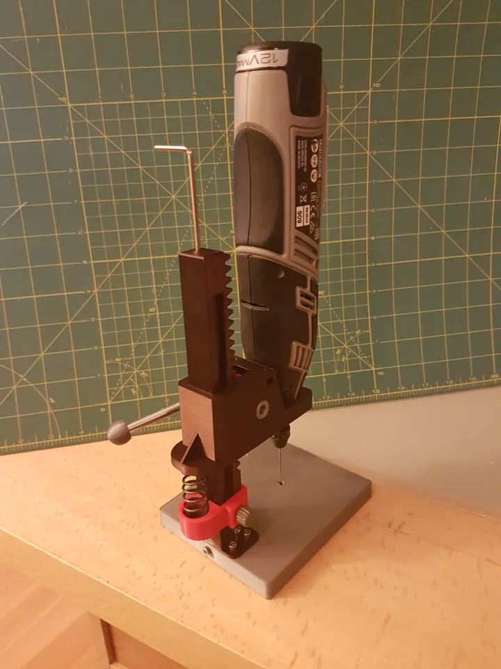 Drill press for a Dremel by mitchnajmitch - Thingiverse