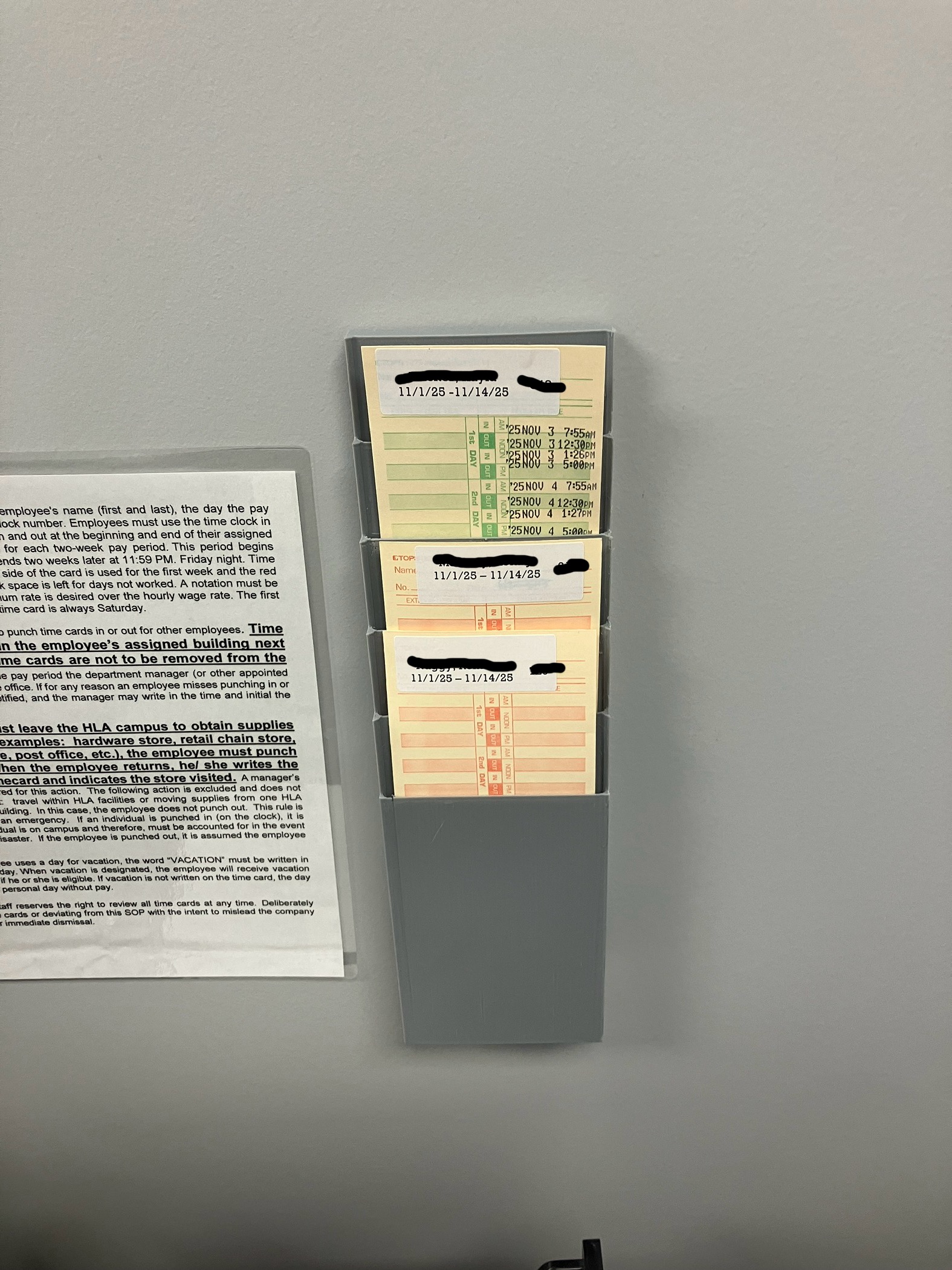 Timecard Holder for 5 Cards