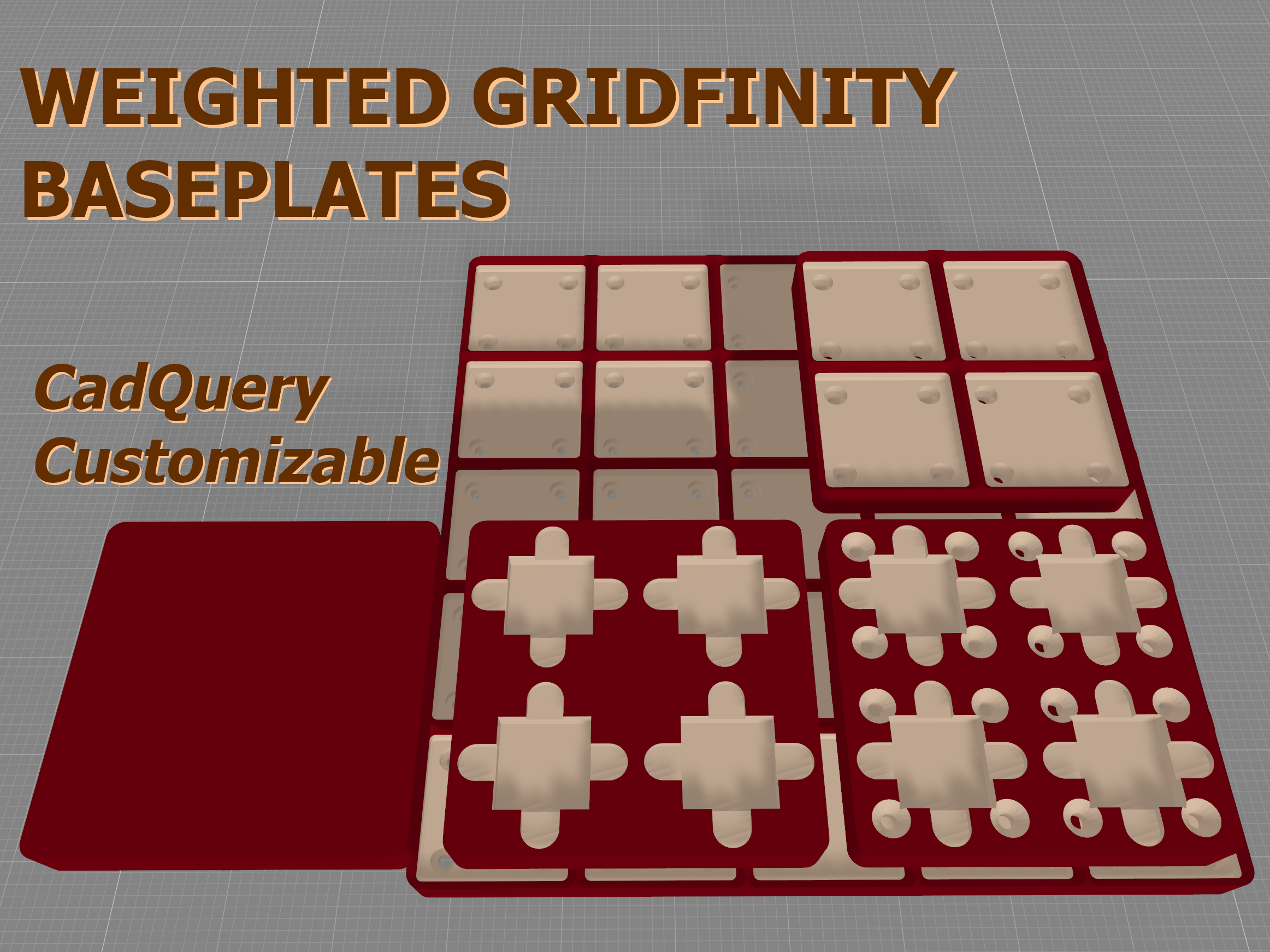 Weighted Gridfinity Baseplates (CadQuery Customizable)