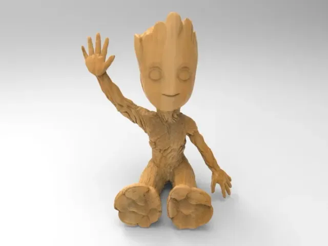baby groot sitting waving