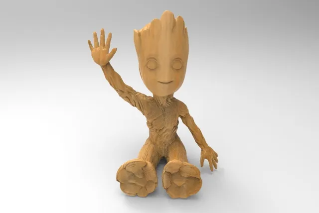 baby groot sitting waving