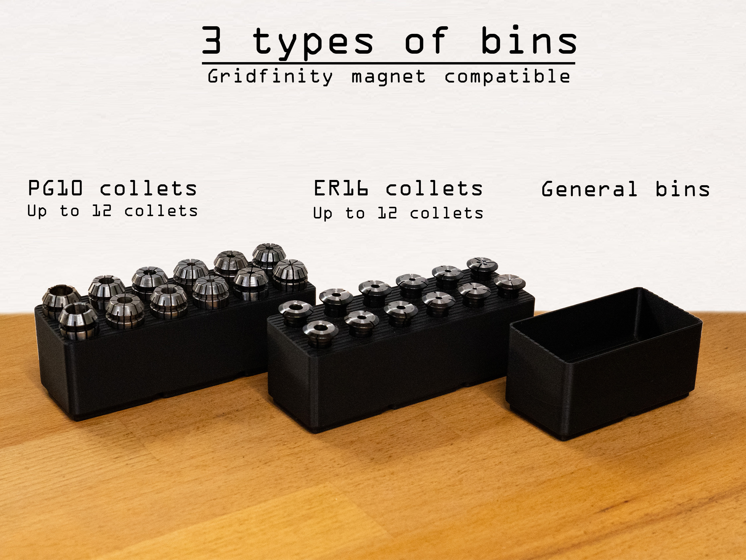 CNC Collets gridfinity bins - ER16 - PG10 - Rack and organizer