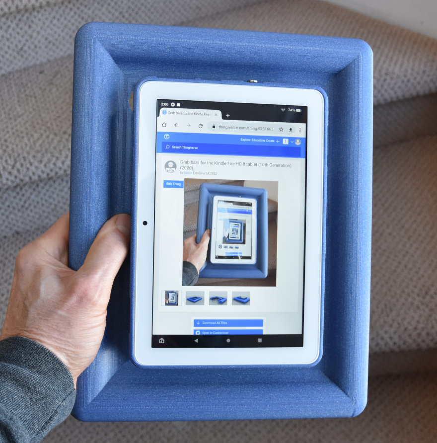 Grab bars for the Kindle Fire HD 8 tablet (10th Generation) (2020) (OpenSCAD)