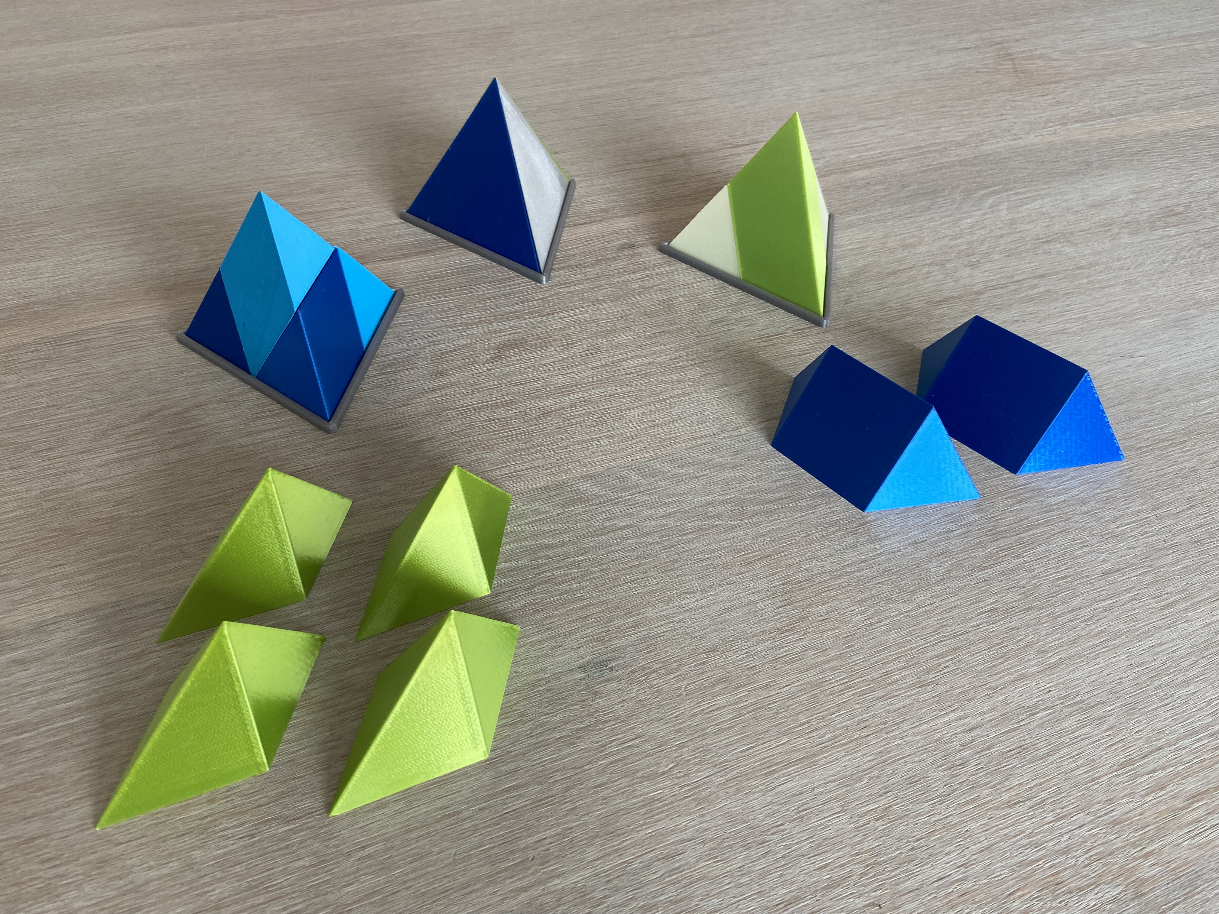 Tetrahedron puzzle, 3 variations - each with equal parts
