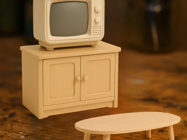 Mini Retro TV Set with Cabinet and Coffee Table