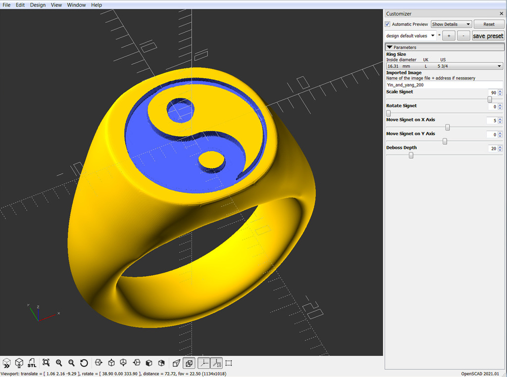 Miniatura 2 do modelo 3D Customizable Signet Ring
