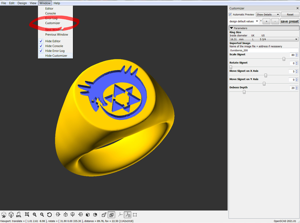 Miniatura 3 do modelo 3D Customizable Signet Ring