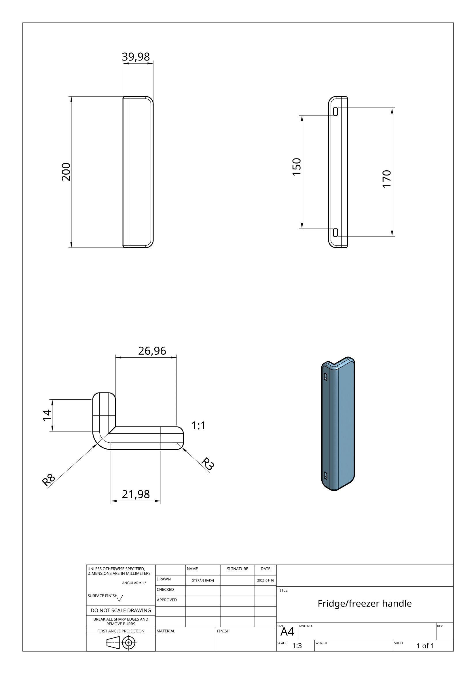 Fridge/freezer handle