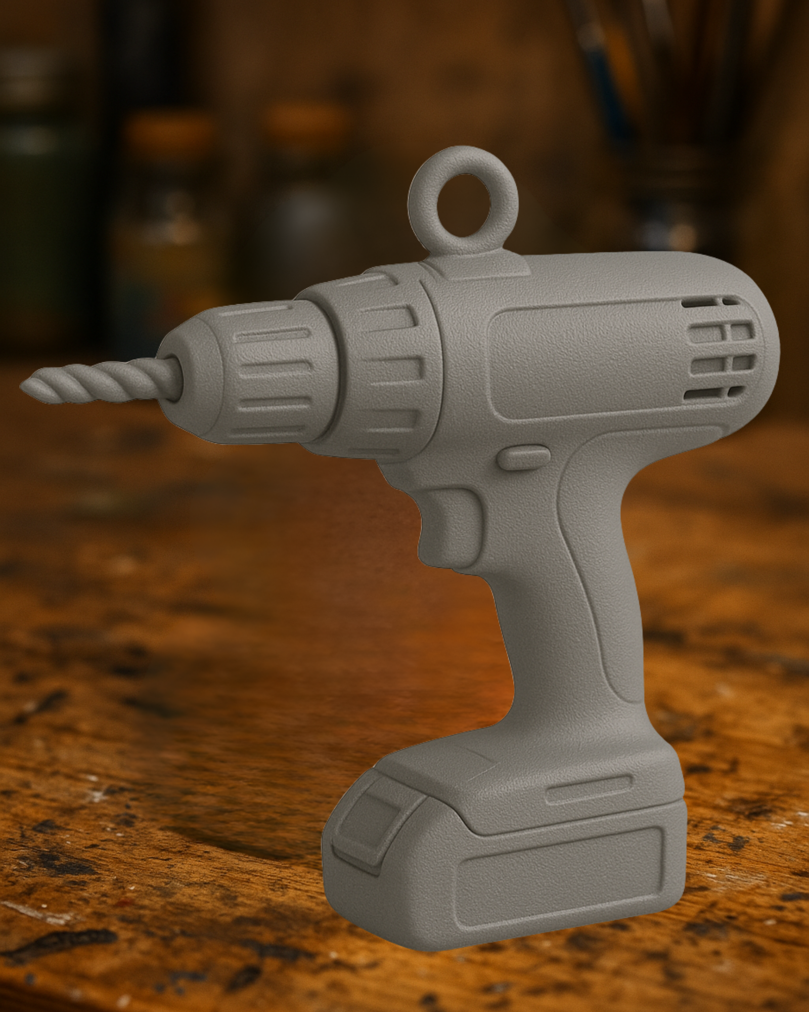 Minimalist 3D Drill Ornament – Modern Matte Gray Tool Decoration