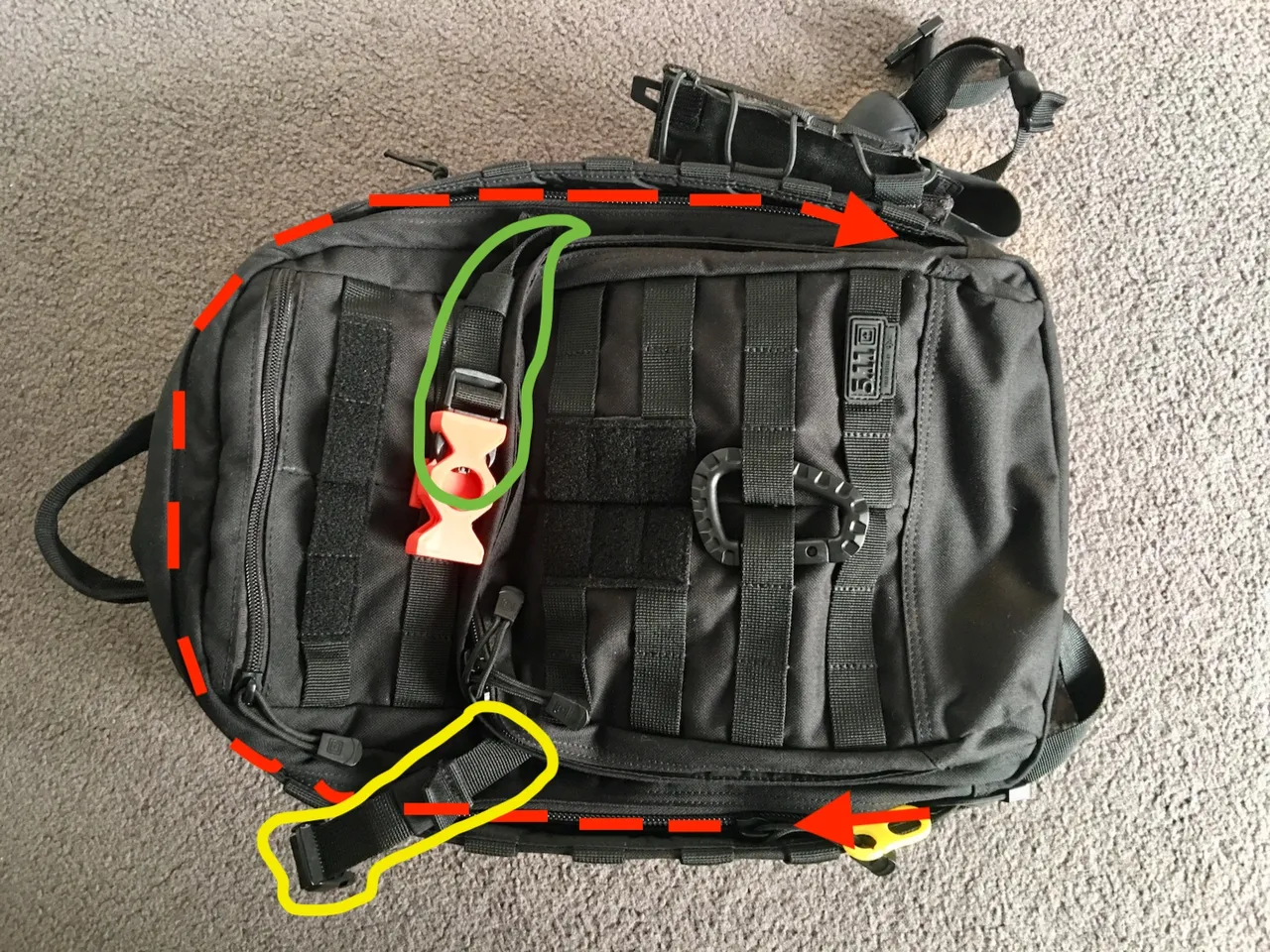 5.11 Rush backpack compression strap adjustment by fns720