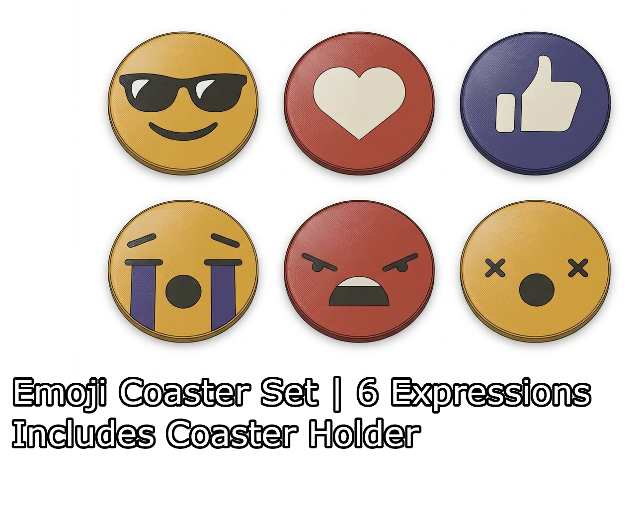 Emoji Coaster Set | 6 Expressions + Holder