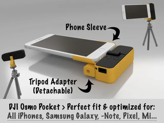 DJI Osmo Pocket snuggly fitting Phone and Tripod Mount