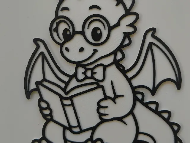 Cute nerdy dragon with book / wall art