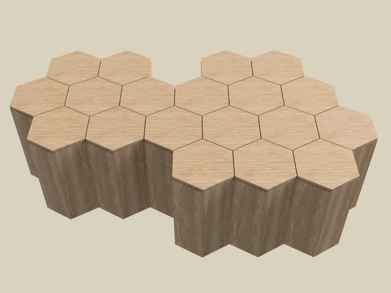 Modular honeycomb coffee table with built-in storage and pop-up