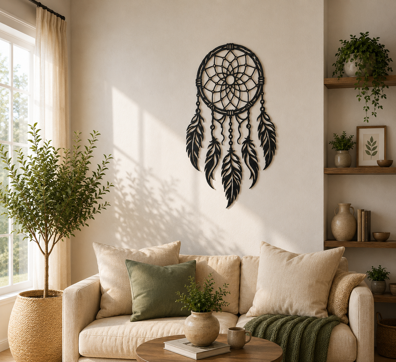 Dreamcatcher 2D Wall Art – Boho Feather Decor