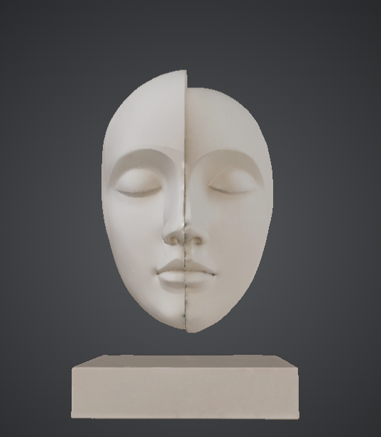 Split Abstract Face Sculpture – Minimalist Modern Art Bust