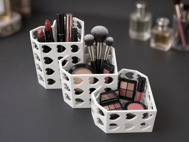 Triple Heart Makeup Organizer Holder — Low-Poly Lattice and Varying Heights