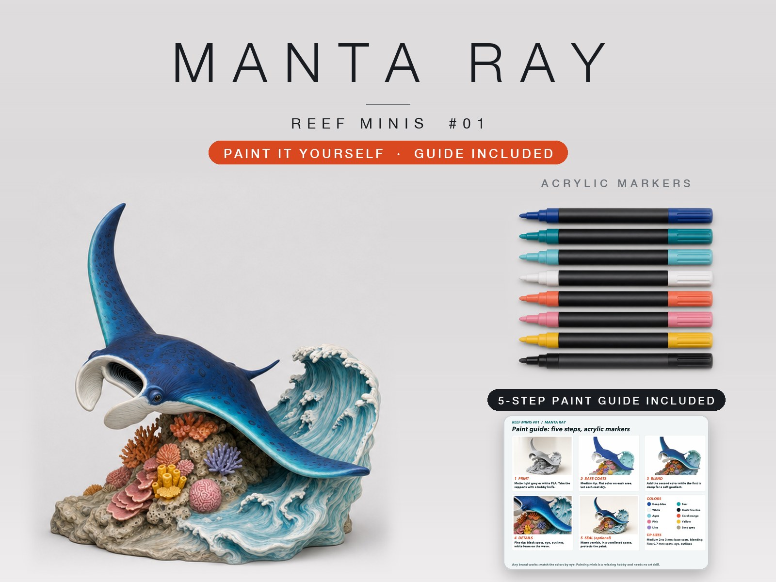 Manta Ray Sculpture, Paintable Reef Diorama