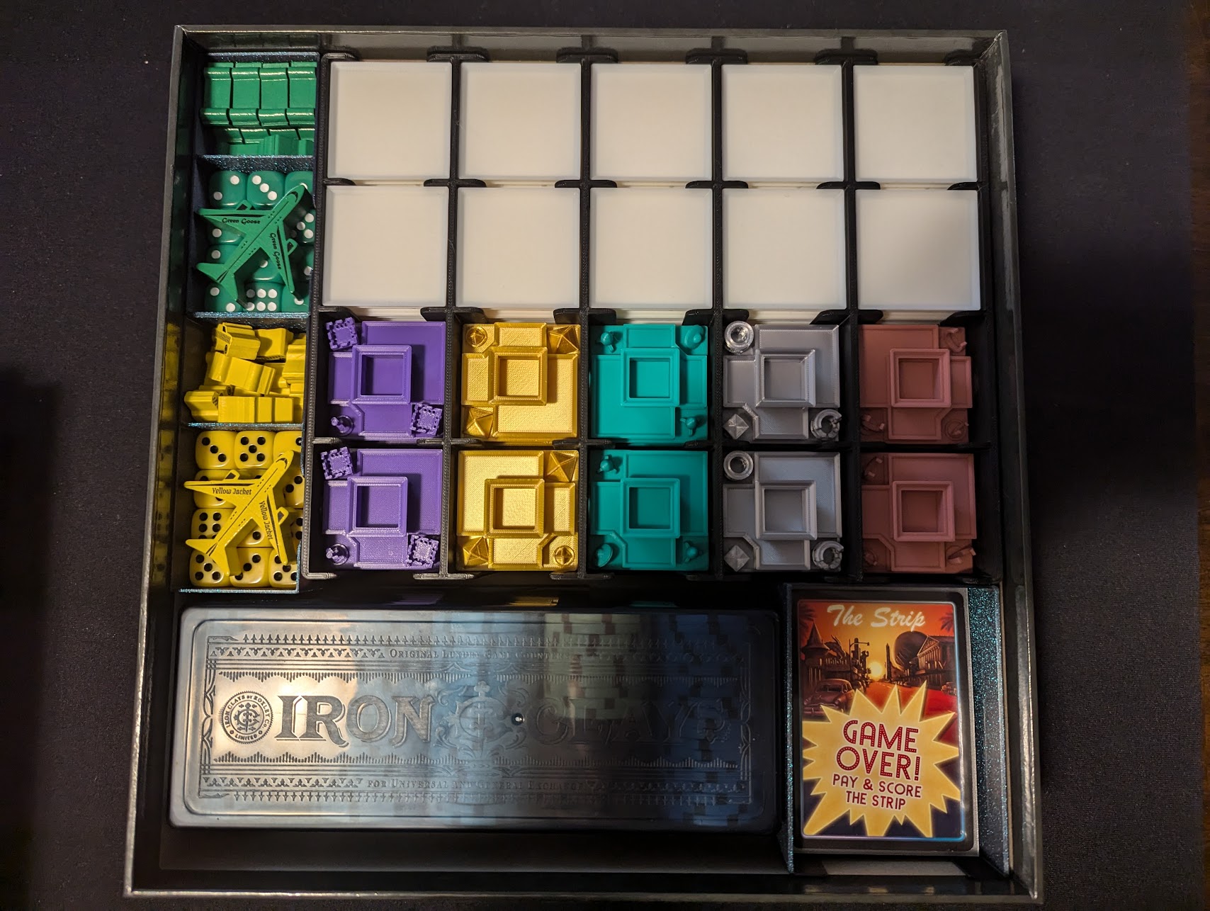 Lords of Vegas (2024) insert supporting custom buildings, sleeves, and Iron Clays