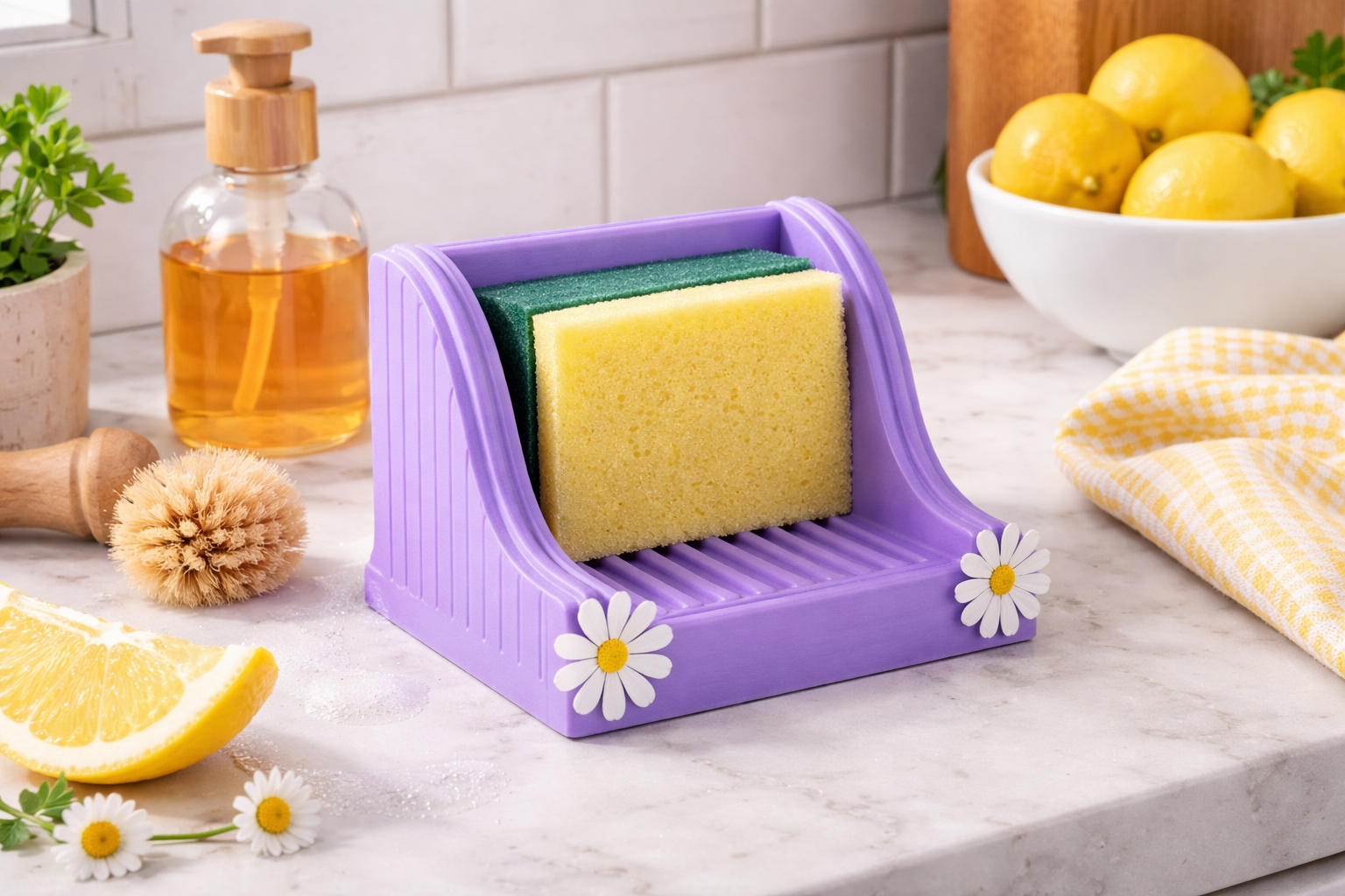 Lavender Daisy Soap & Sponge Holder