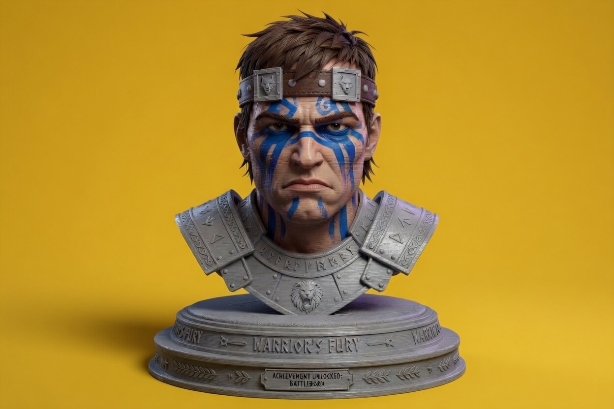Fantasy Warrior Bust Statue Viking Style Character Sculpture
